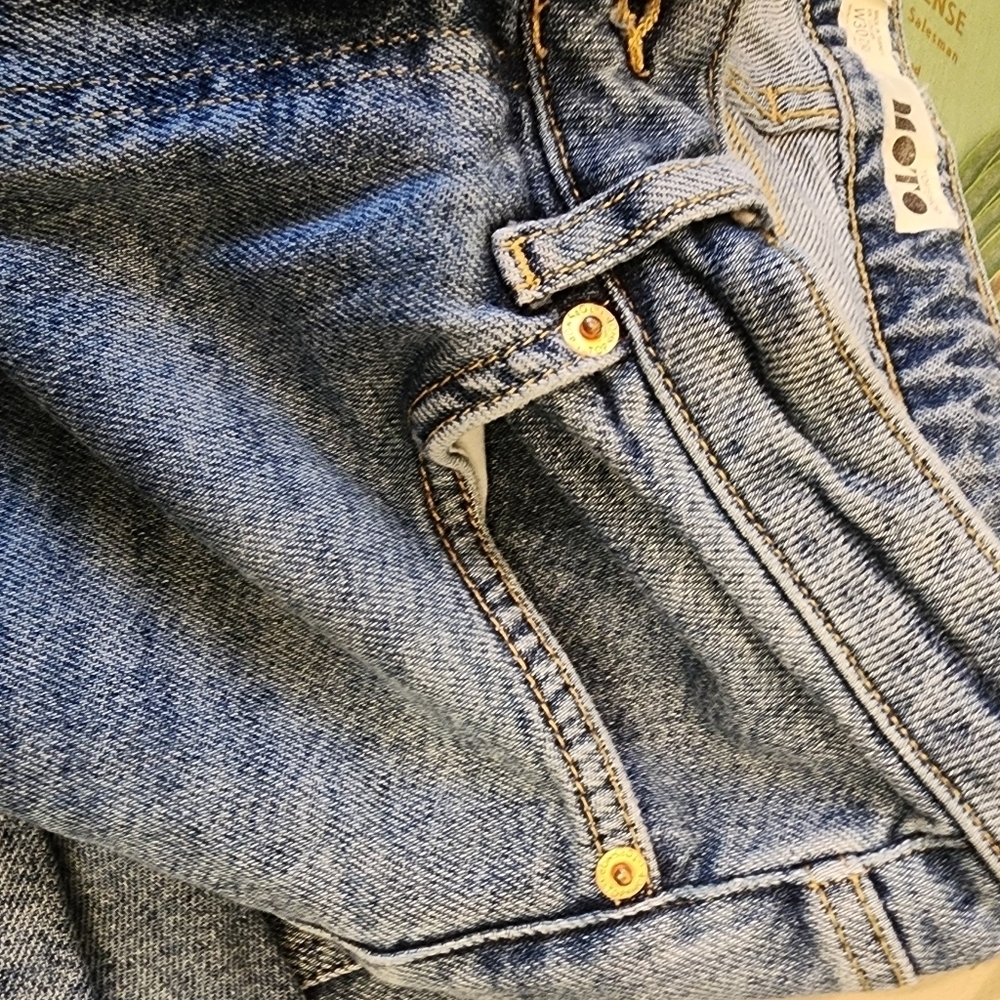 Topshop MOTO Jeans Womens Size 30 Raw Hem Wide Leg Cropped Medium Wash Waist - Picture 5 of 10
